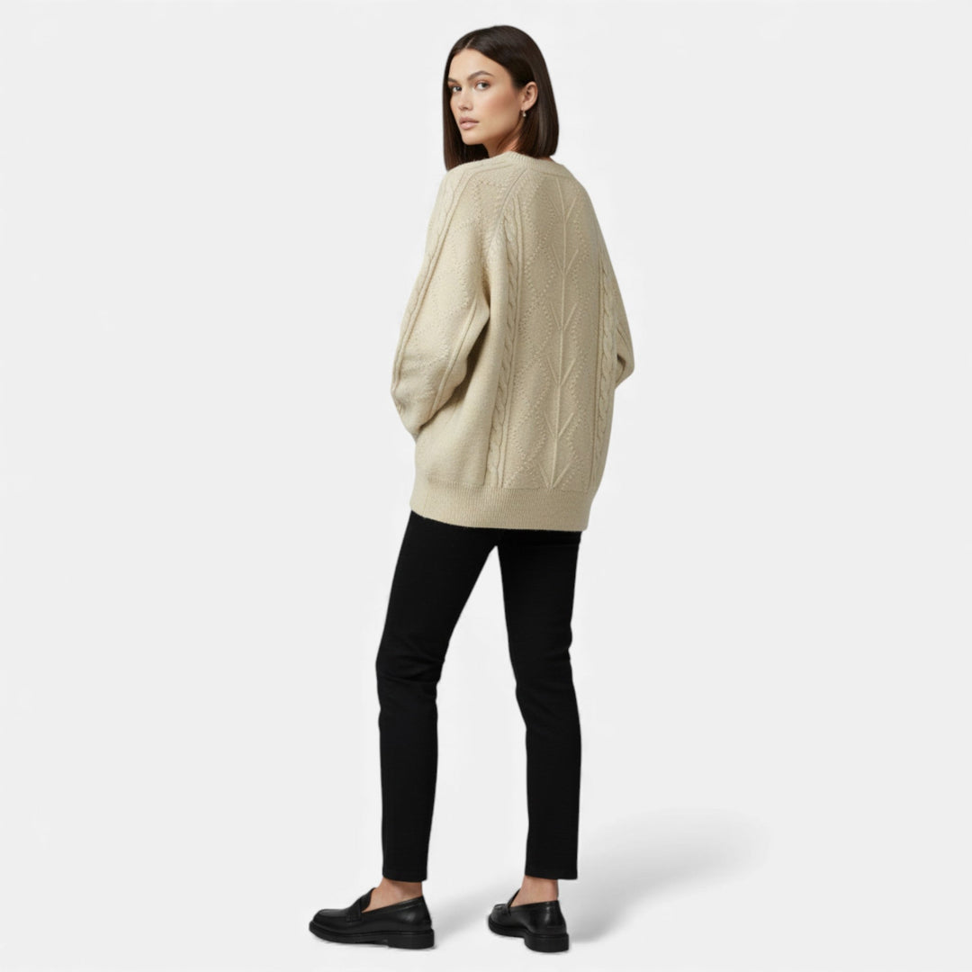 Pull d'hiver tricoté ample pour femme avec torsades