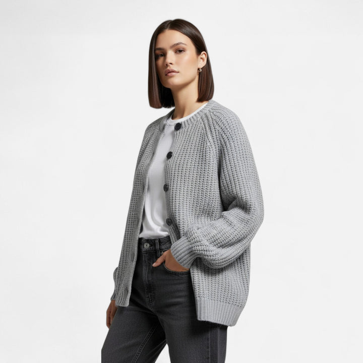 Cardigan tricotat vintage pentru femei, cu guler rotund – Eleganță de toamnă fără efort