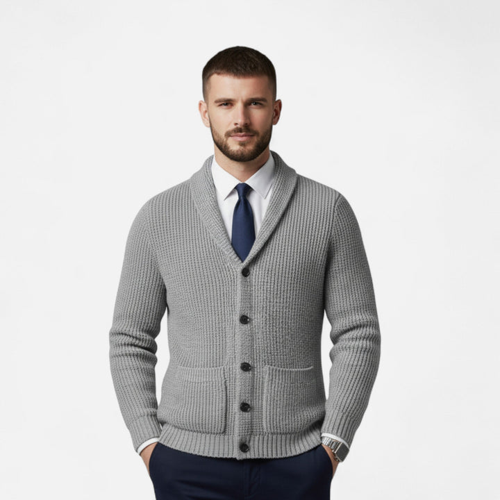 Herreknap-op Premium Uld Cardigan – Klassisk Slank Pasform Stil