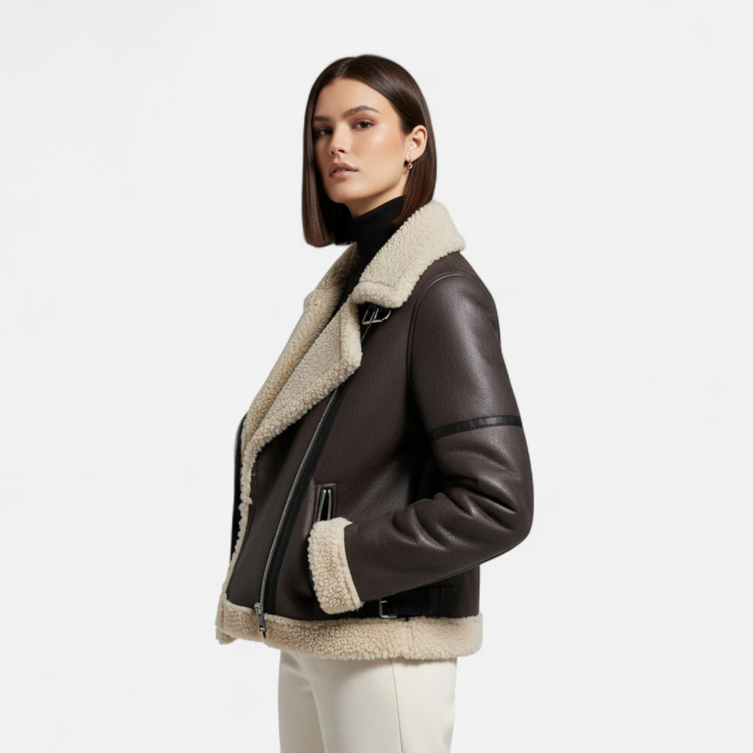 Giacca in pelle autunnale da donna con cintura