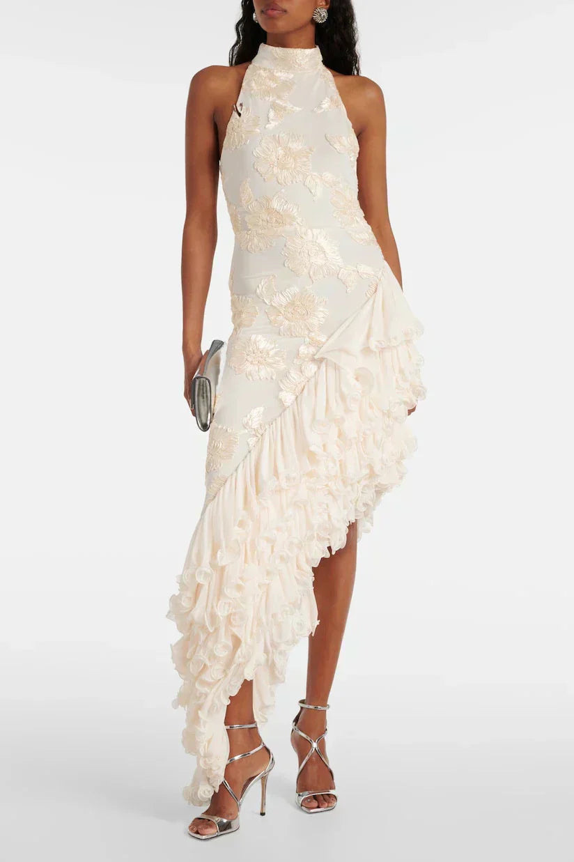 Maxi Dress with Floral Appliqués