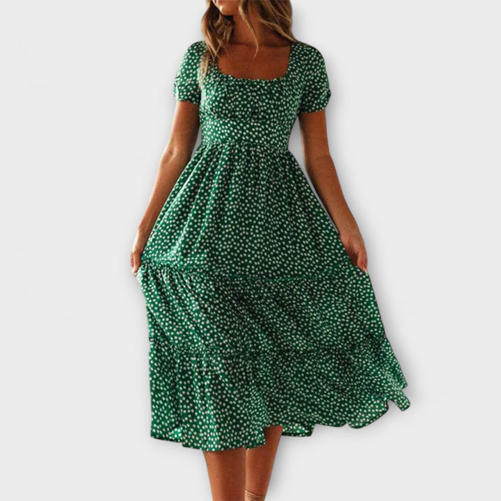 Vintage blomstermønster maxi-kjole med pufærmer