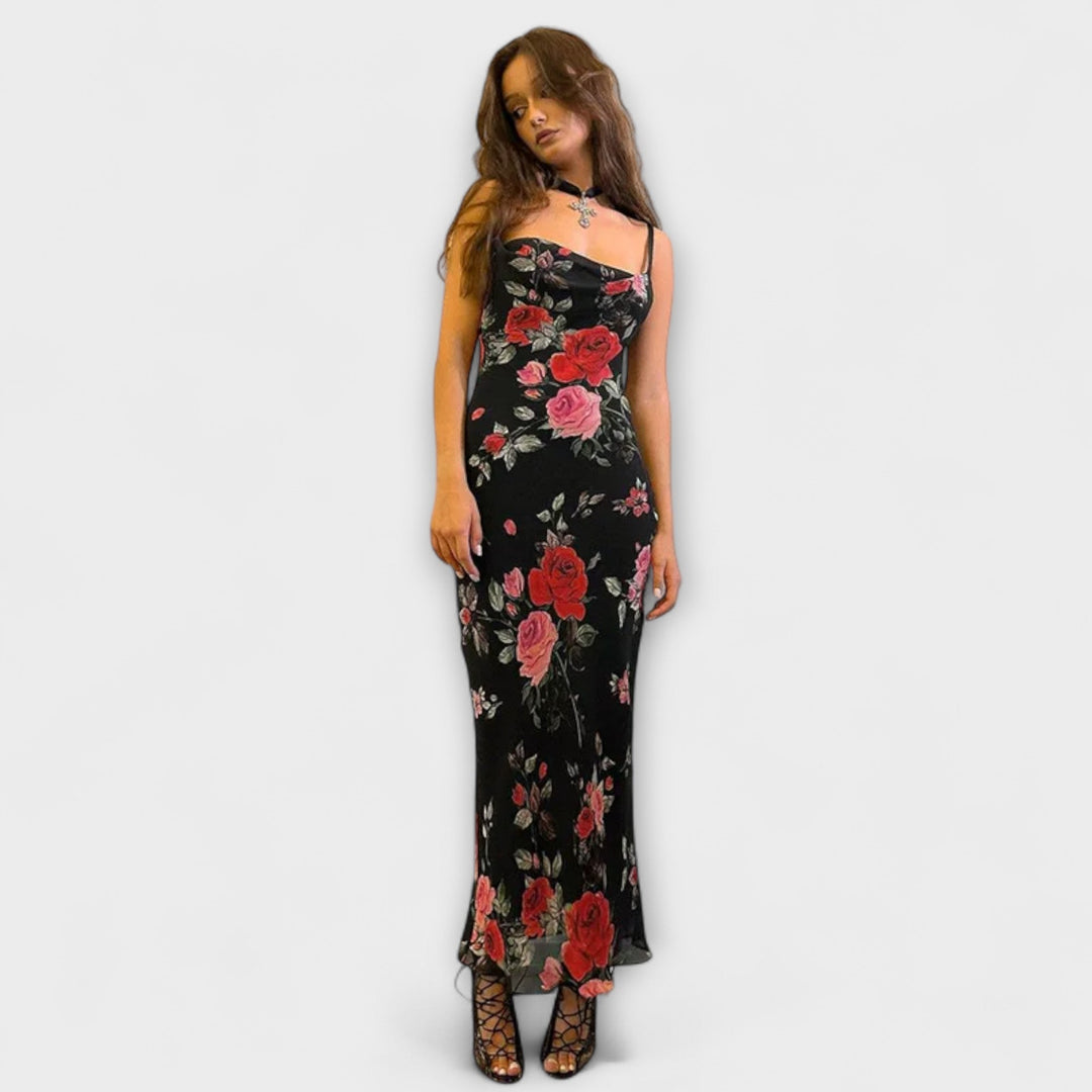 Rochie bodycon cu bretele spaghetti și model floral