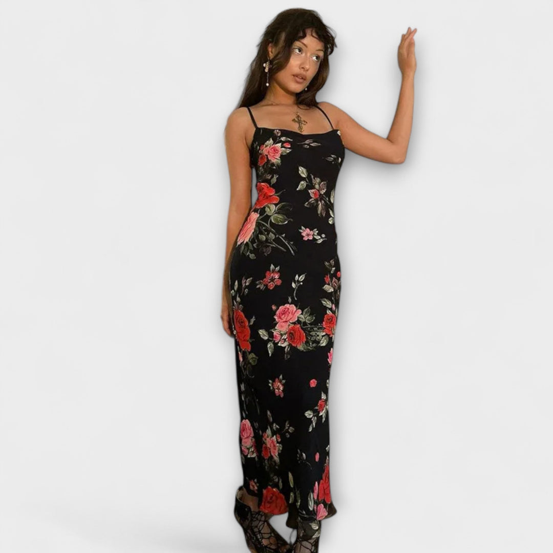 Rochie bodycon cu bretele spaghetti și model floral