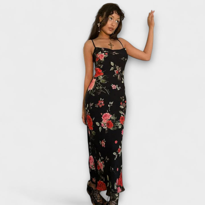 Rochie bodycon cu bretele spaghetti și model floral