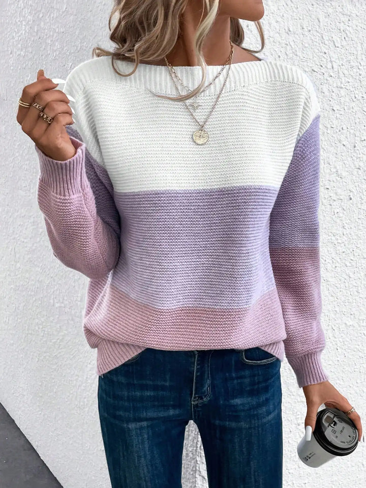 Maglione lavorato a maglia patchwork a tre colori