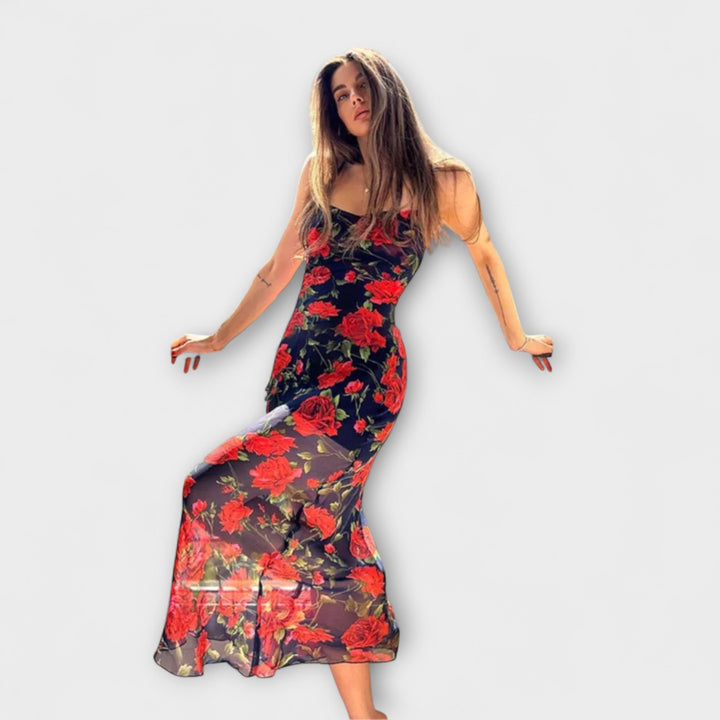 Rochie bodycon cu bretele spaghetti și model floral