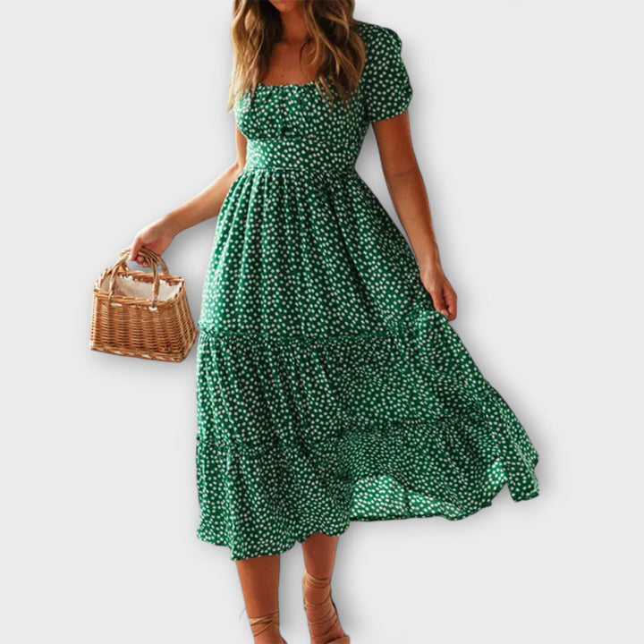Vintage blomstermønster maxi-kjole med pufærmer
