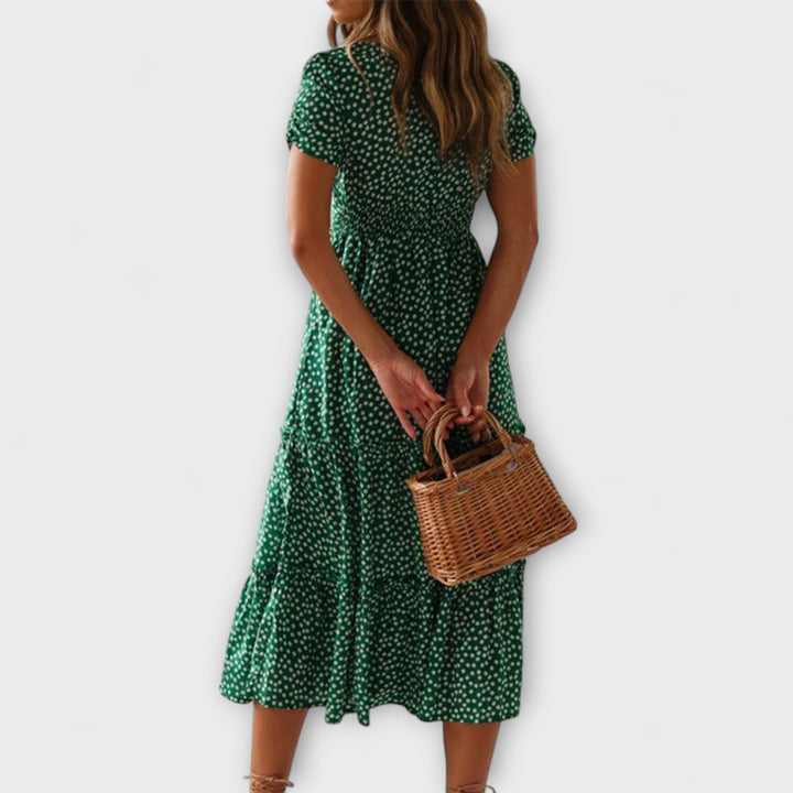 Vintage blomstermønster maxi-kjole med pufærmer