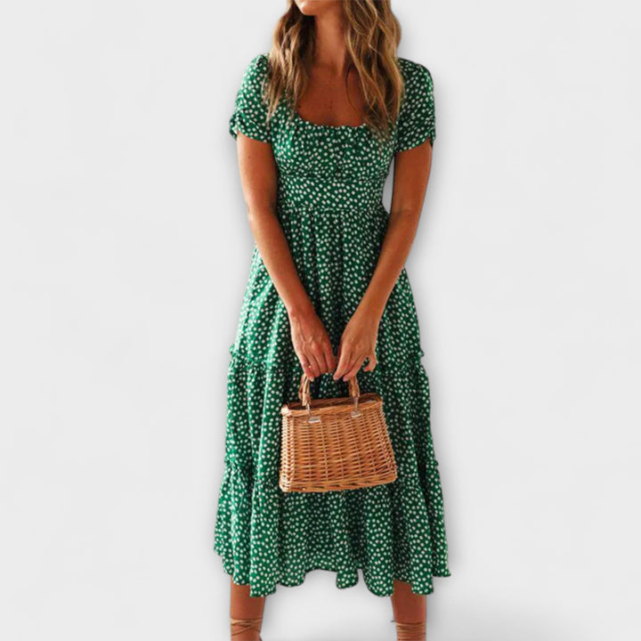 Vintage blomstermønster maxi-kjole med pufærmer