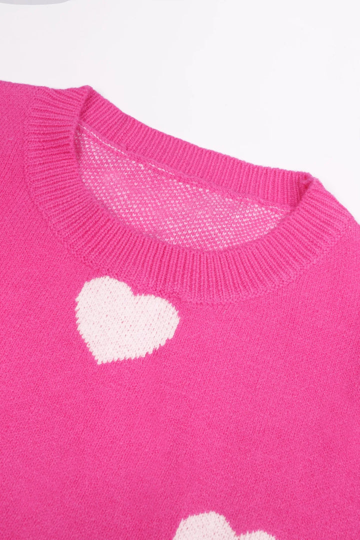 Oversized sweater med hjerteprint i hot pink