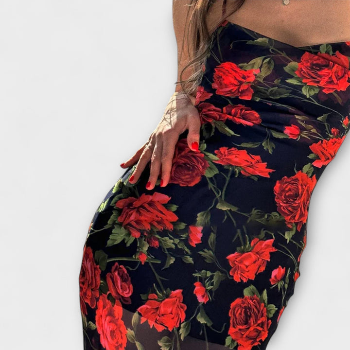 Rochie bodycon cu bretele spaghetti și model floral