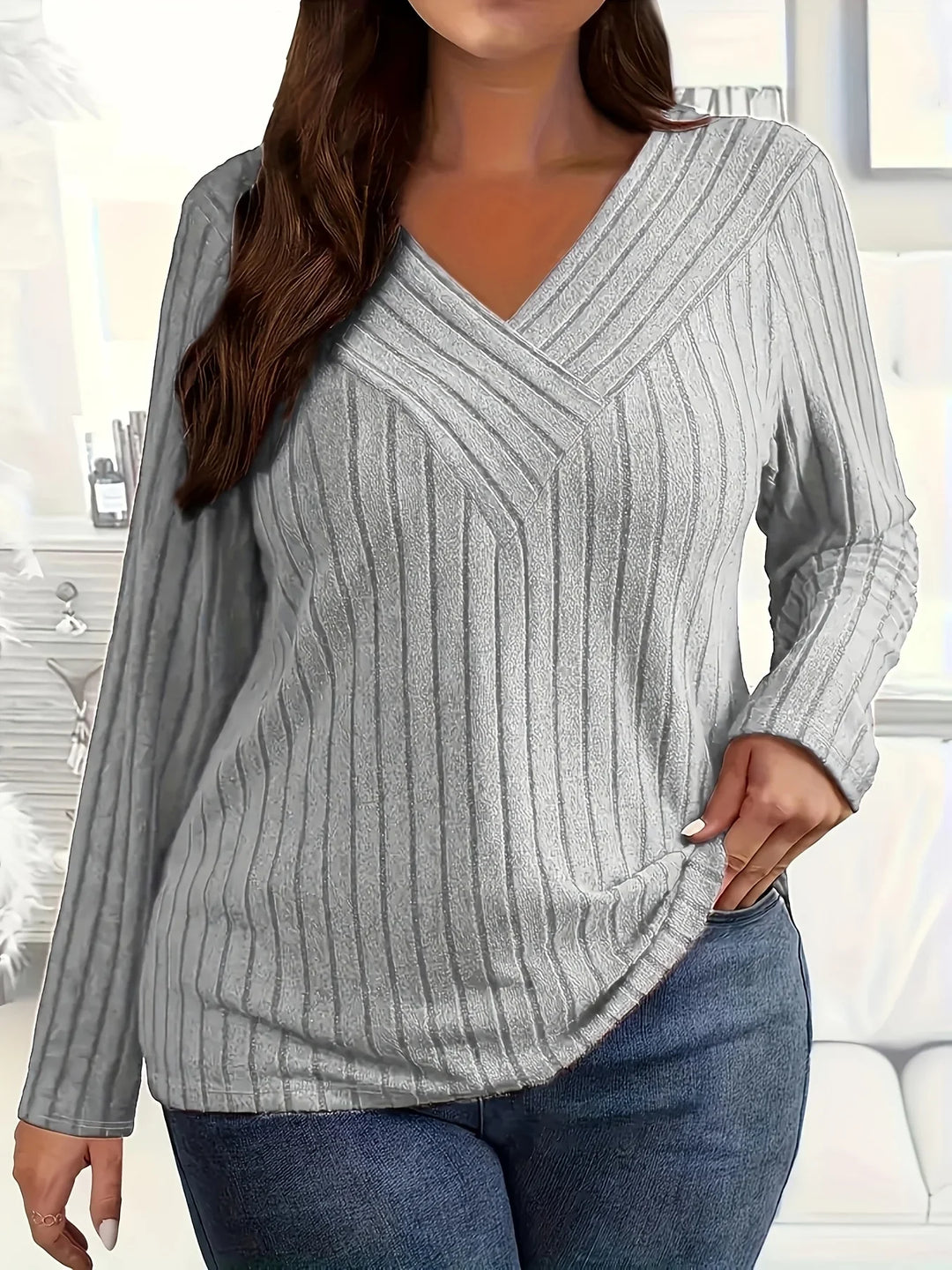 Plus size afslappet langærmet casual top