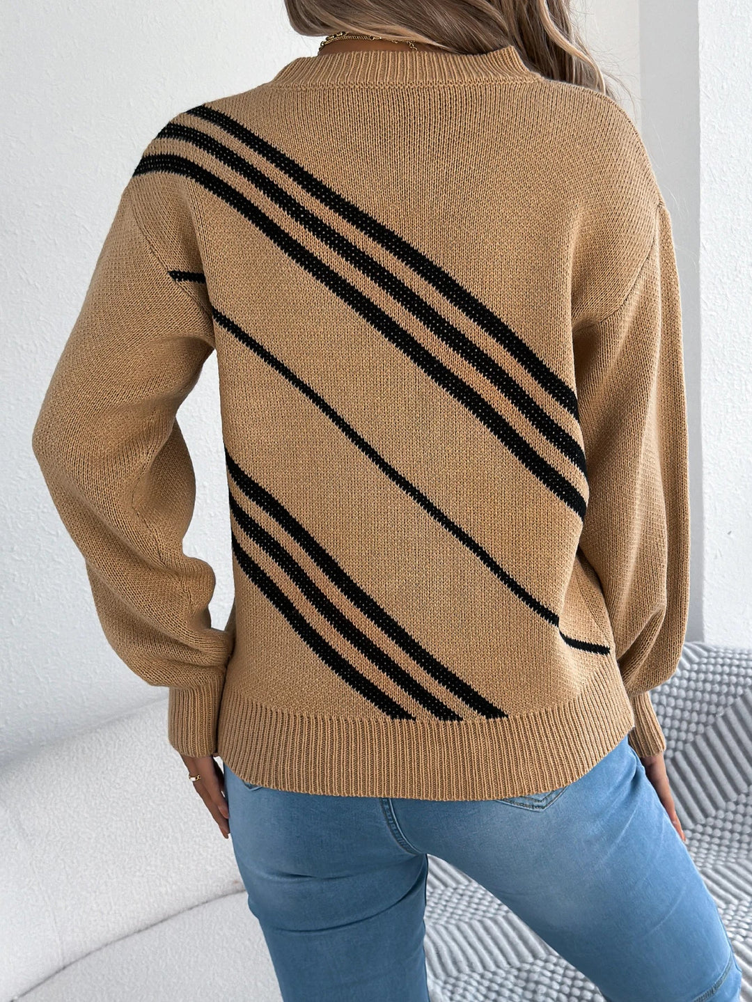 Twill Texture Color Block Knit Pullover