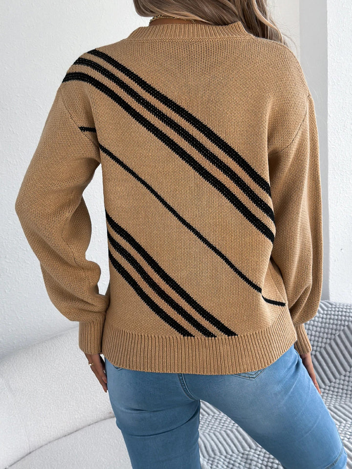 Twill Texture Color Block Knit Pullover