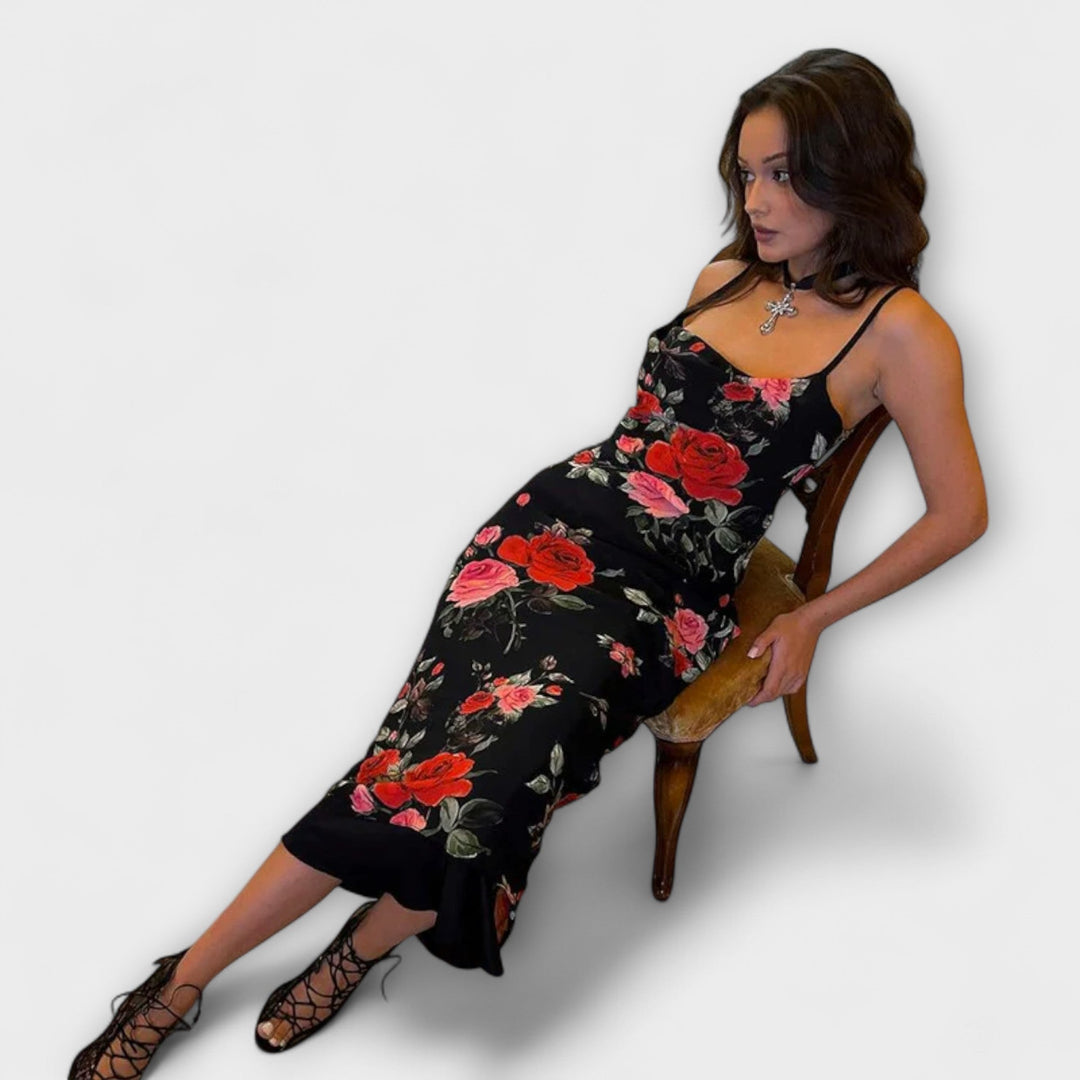 Rochie bodycon cu bretele spaghetti și model floral