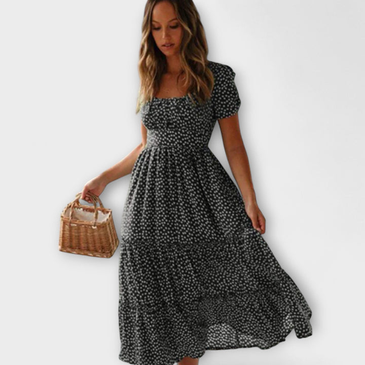 Vintage blomstermønster maxi-kjole med pufærmer