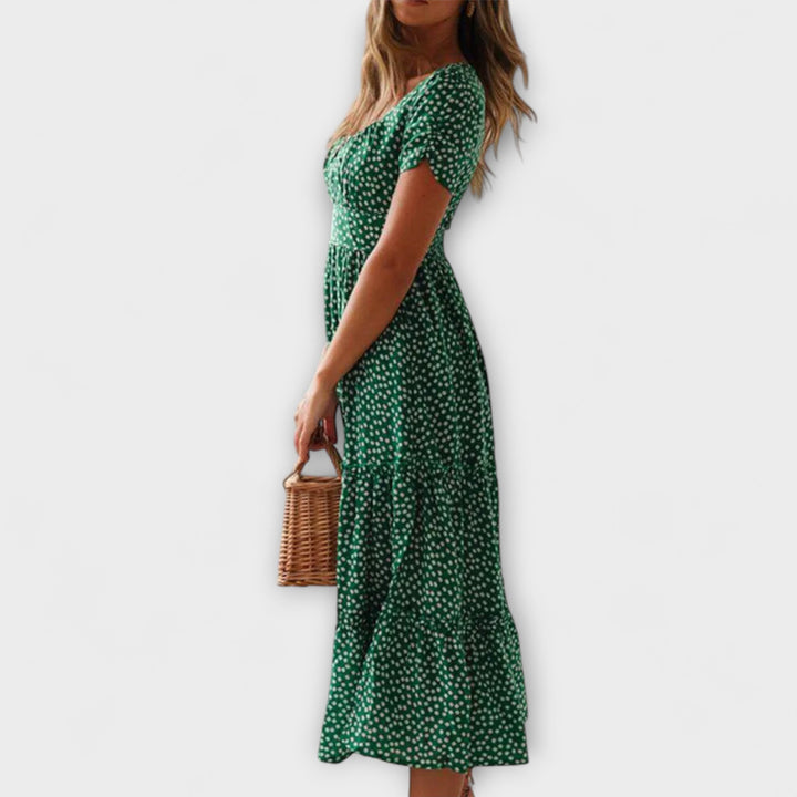 Vintage blomstermønster maxi-kjole med pufærmer