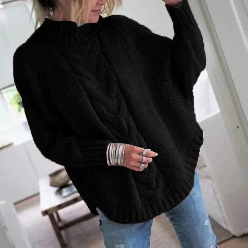 Vintage Cable Knit High Neck Sweater