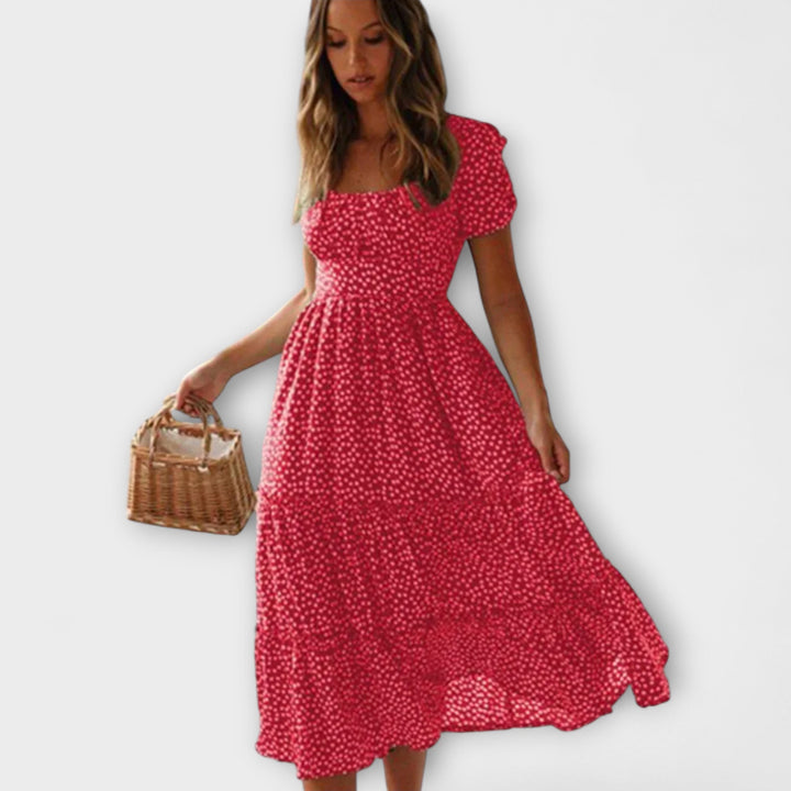 Vintage blomstermønster maxi-kjole med pufærmer
