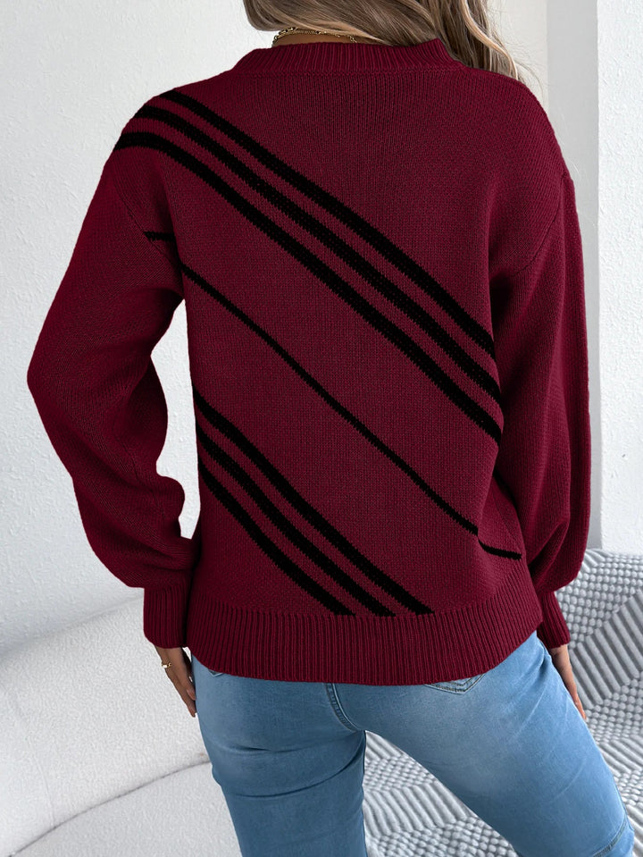 Twill Texture Color Block Knit Pullover
