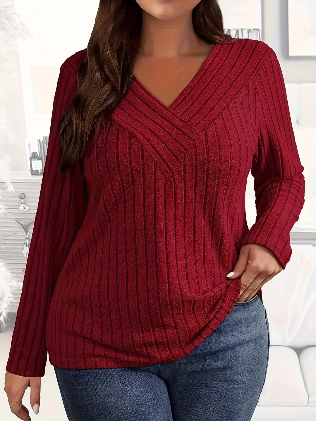 Plus size afslappet langærmet casual top