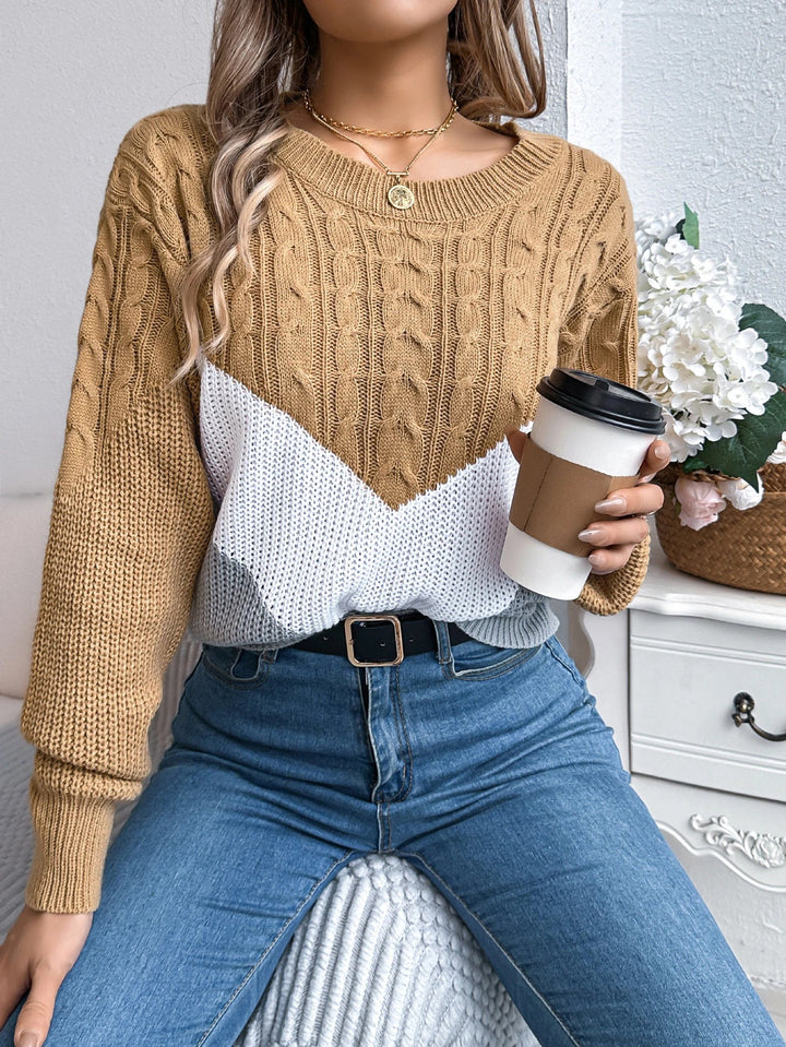 Color Block Round Neck Knit Sweater
