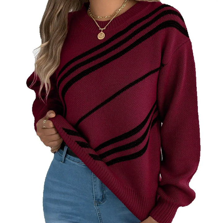 Twill Texture Color Block Knit Pullover