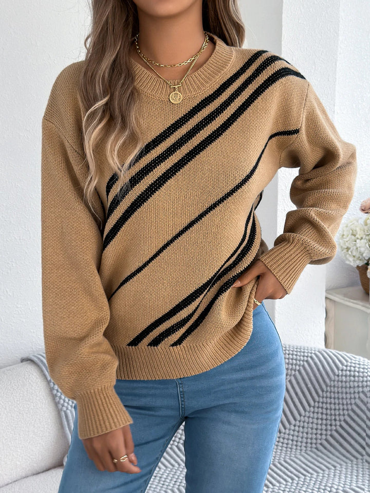 Twill Texture Color Block Knit Pullover