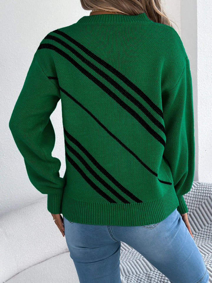 Twill Texture Color Block Knit Pullover