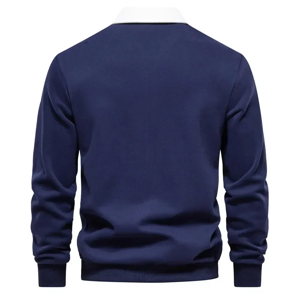 Knitted Polo Sweater with Contrast Collar – Men