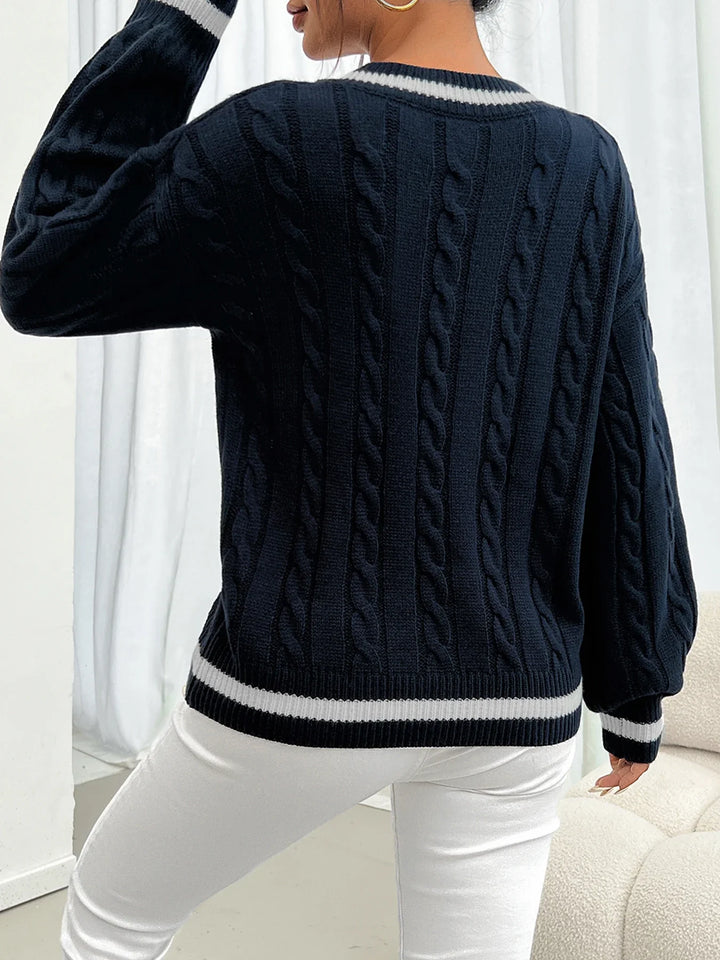 Maglione a spalla intrecciata con motivo floreale in maglia