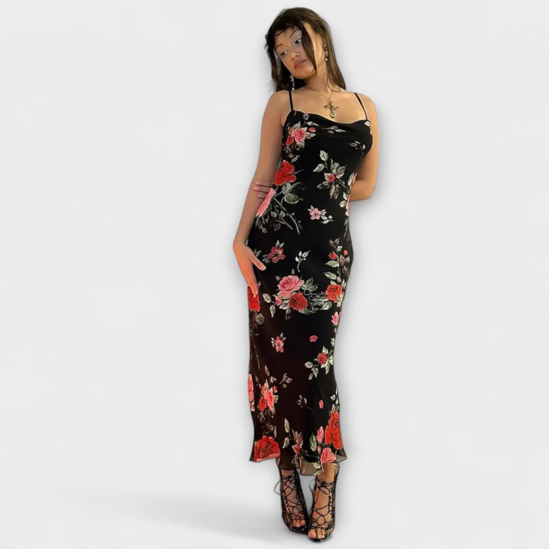 Rochie bodycon cu bretele spaghetti și model floral