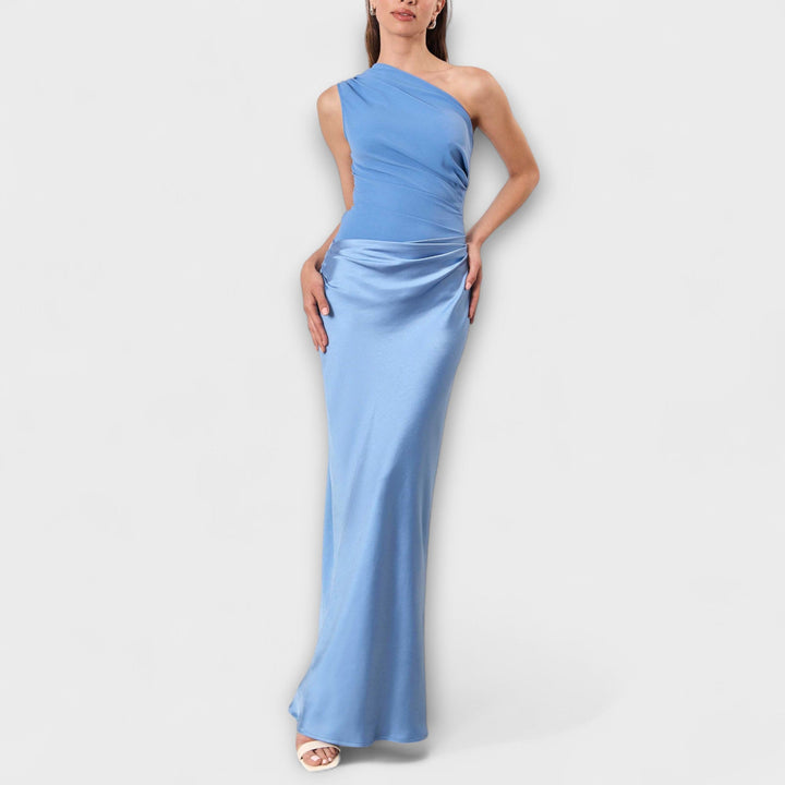 Elegante abito lungo plissettato monospalla