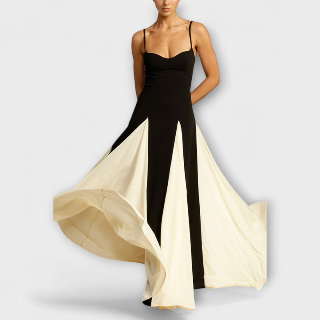 Classic Elegance A-Line Maxi Dress with Tulle Panels