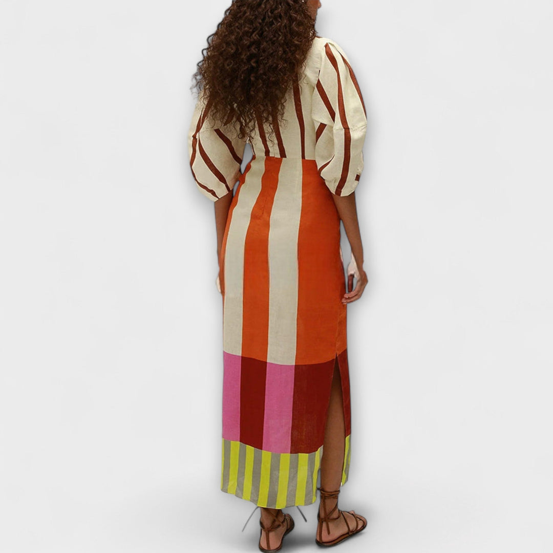Maxi Dress with Front Cutout and Puff Sleeves