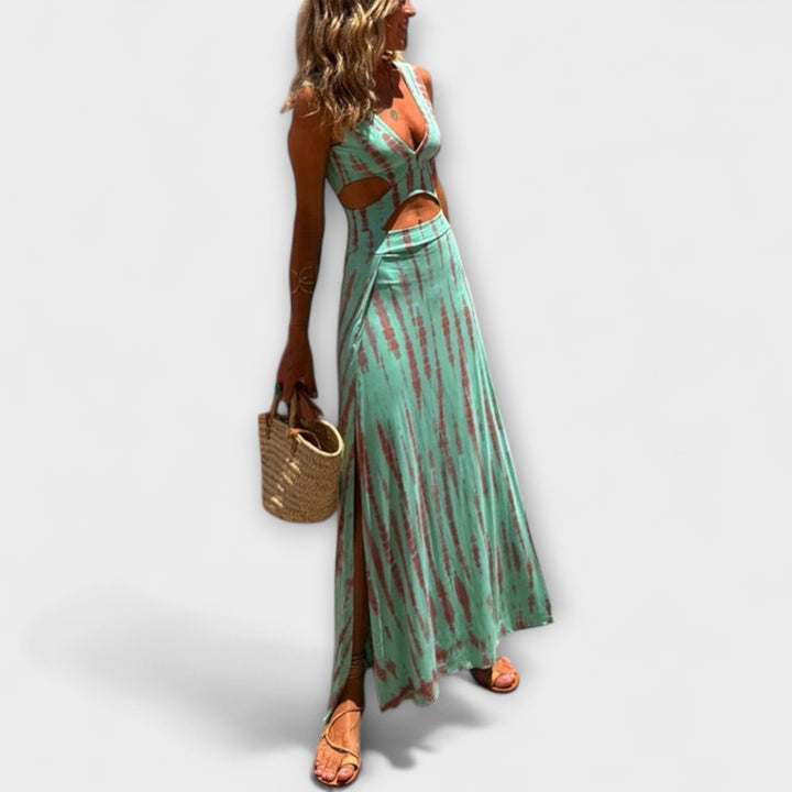 Tie-Dye Cutout Schlitz Stretch Dress