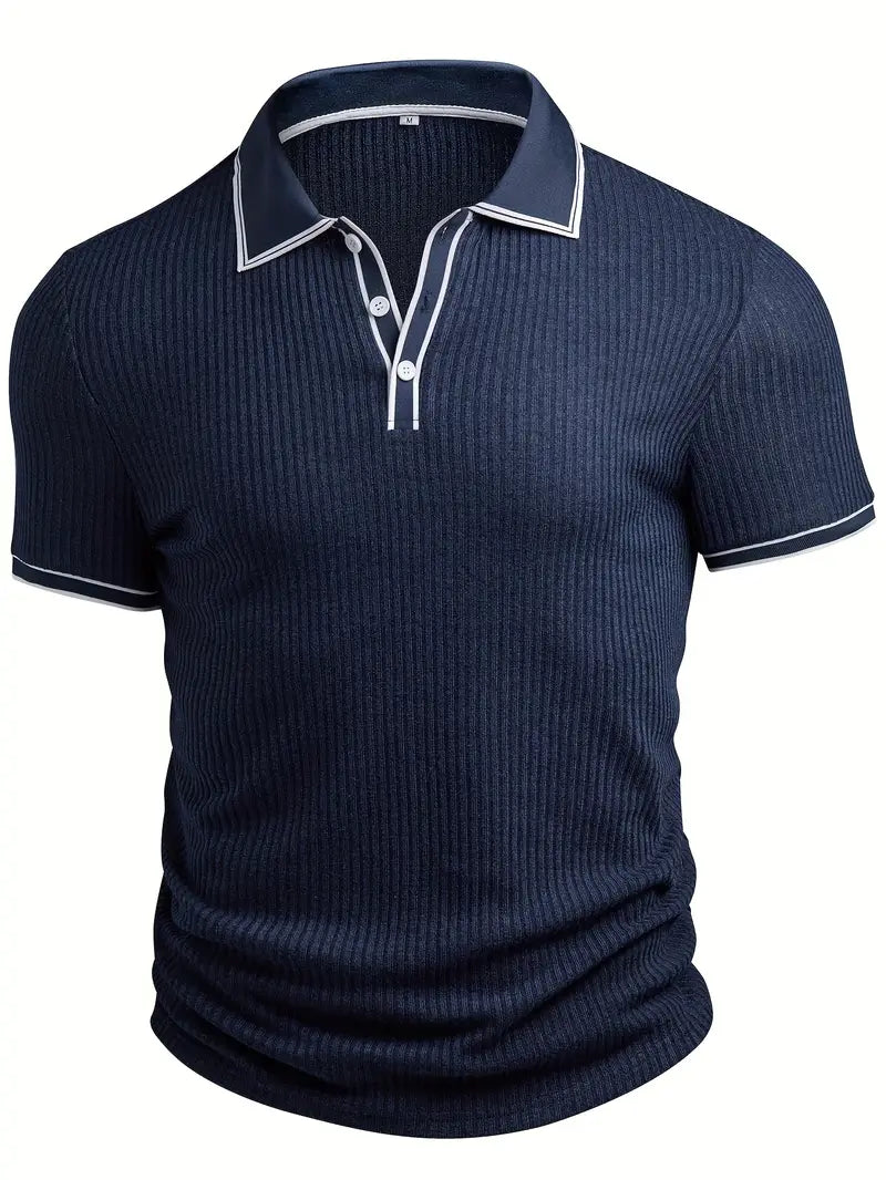 Polo acanalado con cuello en contraste – Hombre