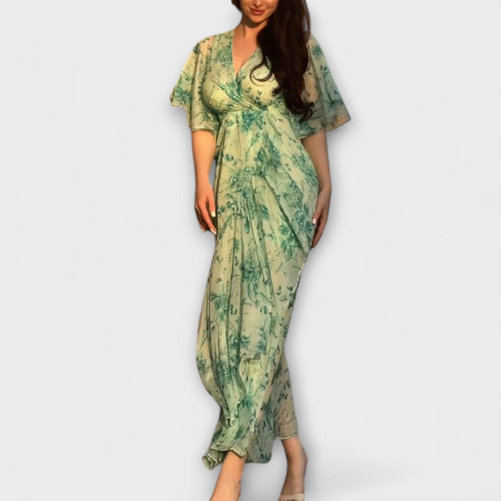Vestito elegante a fiori con scollo a V