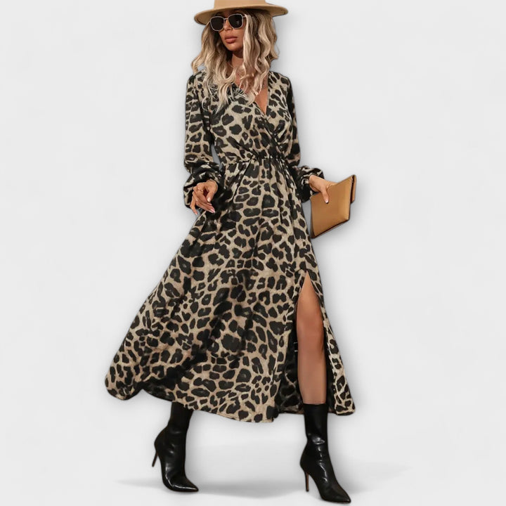 Vestido elegante con estampado de leopardo