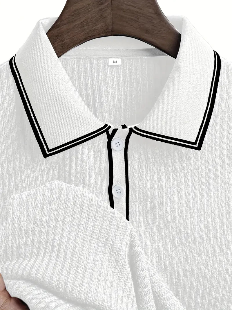 Polo acanalado con cuello en contraste – Hombre