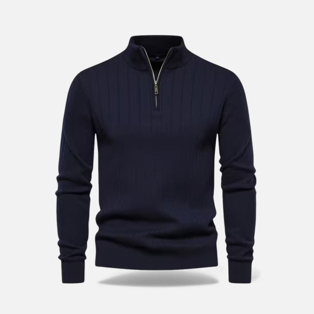 Men’s Warm Minimalist Zippered Knit Sweater