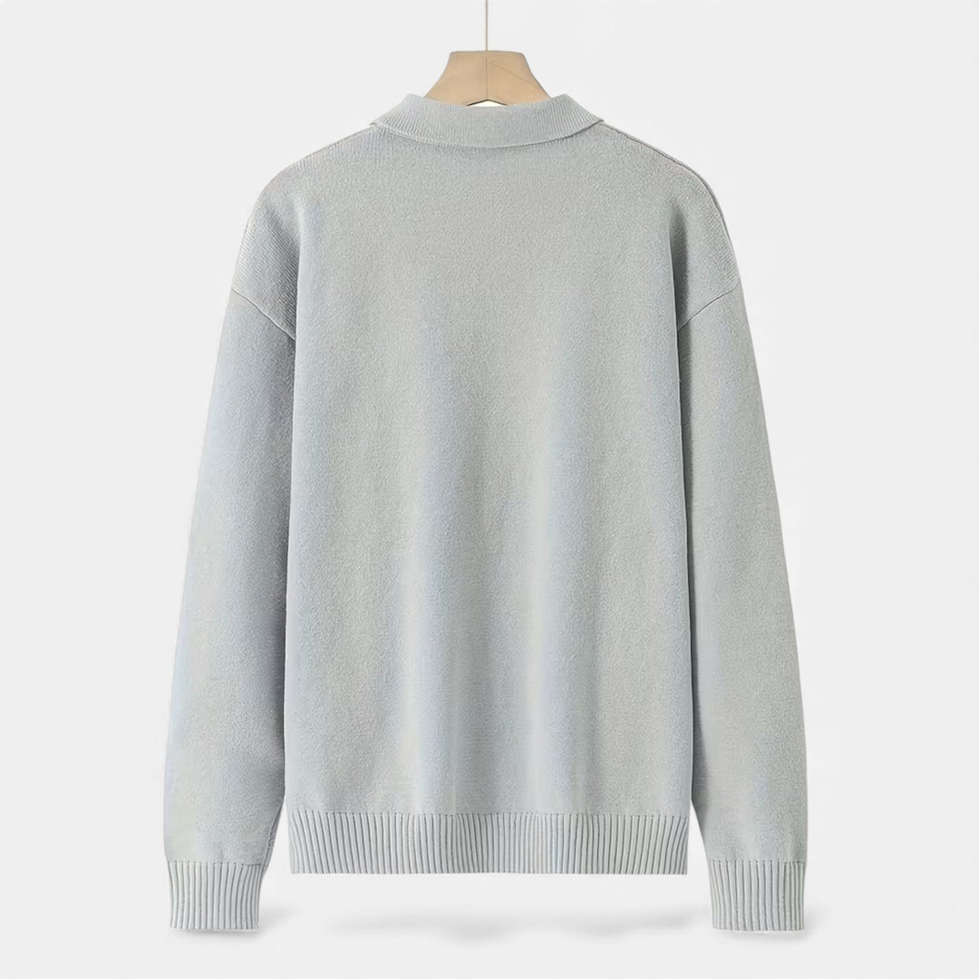 Men’s Loose-Fit Button-Up Polo Sweater
