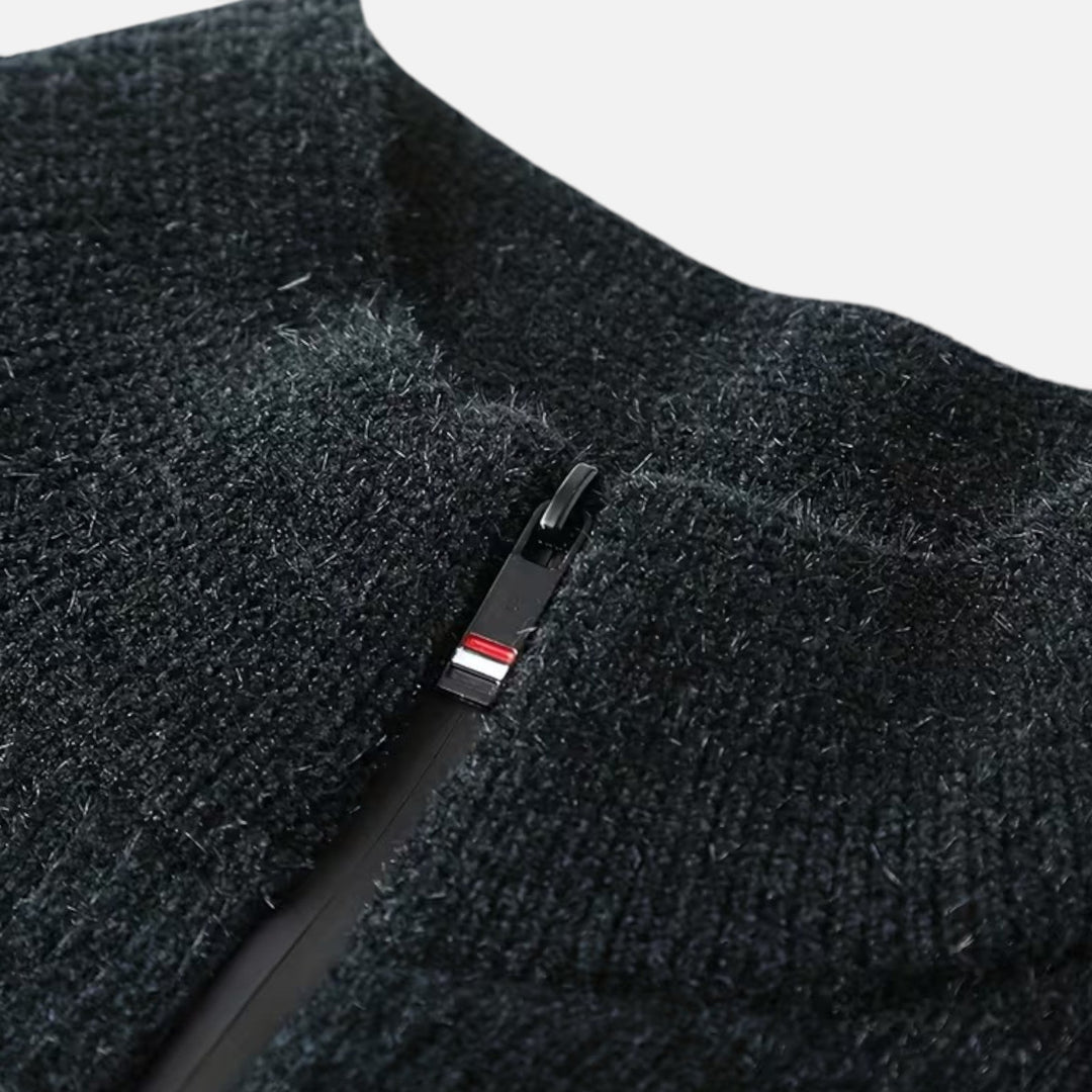 Men’s Thick Half-Zip Striped Knit Sweater